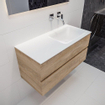 MONDIAZ VICA Badkamermeubelset - 100cm - 2 lades - wasbak Cloud rechts - 0 kraangaten - solid surface washed oak SW409935