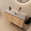 MONDIAZ TURE-DLUX 80cm toiletmeubel Washed Oak. EDEN wastafel Glace positie rechts. Zonder kraangat. SW1103579