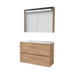 Basic-Line Premium 39 badkamermeubelset - 100x39cm - greeploos - 2 lades - porseleinen wastafel - 1 kraangat - Spiegelkast - geintegreerde LED verlichting - MFC Whisky Oak SW351246