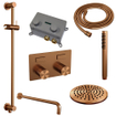 BRAUER Copper Carving Thermostatische Regendouche inbouw - drukknoppen - SET 63 - 20cm hoofddouche - gebogen muurarm - staaf handdouche - doucheslang - geïntegreerde glijstang - koper geborsteld PVD SW925577