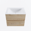 MONDIAZ VICA 60cm badmeubel onderkast Washed Oak 2 lades. Wastafel CLOUD midden 1 kraangat, kleur Talc. SW1381808