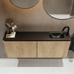 MONDIAZ TURE Fonteinset - 120x23x50cm - 1 kraangat - 2 deuren - washed oak mat - Wasbak rechts - Solid Surface Zwart SW475513