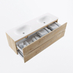 MONDIAZ VICA 150cm badmeubel onderkast Washed Oak 2 lades. Wastafel MOON dubbel zonder kraangat, kleur Talc. SW1381884