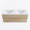 MONDIAZ VICA 120cm badmeubel onderkast Washed Oak 2 lades. Wastafel CLOUD dubbel zonder kraangat, kleur Talc. SW1381908