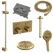 BRAUER Gold Carving Thermostatische Regendouche inbouw - drukknoppen - SET 71 - 20cm hoofddouche - plafondarm - 3 standen handdouche - doucheslang - geïntegreerde glijstang - goud geborsteld PVD SW925657
