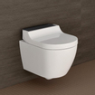 Geberit Aquaclean tuma wandcloset met douche wc zwart glas decorplaat met zwarte wandbediening wit SW809482