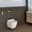 Geberit Aquaclean tuma wandcloset met douche wc zwart glas decorplaat met zwarte wandbediening wit SW809482