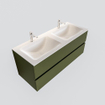 MONDIAZ VICA Badkamermeubelset - 120cm - 2 lades - wasbak Cloud dubbel - 2 kraangaten - solid surface army SW410180