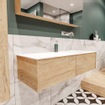 MONDIAZ LUSH Badkamermeubelset - 120cm - 2 lades - wastafel cloud - wasbak rechts - 0 kraangaten - washed oak SW409430