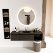 MONDIAZ BUKLA 140cm badmeubel met open module 40 rechts kleur Dark Brown met 2 lades. Wastafel CLOUD rechts 1 kraangat kleur Urban. SW1382062