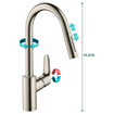 Hansgrohe Focus keukenkraan met uittrekbare vuistdouche RVS look GA66536