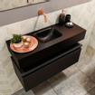 MONDIAZ ANDOR Toiletmeubel - 80x30x30cm - 0 kraangaten - 1 lades - urban mat - wasbak midden - Solid surface - Zwart SW474423