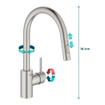 GROHE Concetto Keukenkraan - uittrekbare uitloop - 2 straalsoorten - supersteel geborsteld SW225323