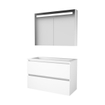 Basic-Line Premium 46 badkamermeubelset - 100x46cm - greeploos - 2 lades - acryl wastafel - 0 kraangaten - Spiegelkast - geintegreerde LED verlichting - MDF lak Ice White SW351324