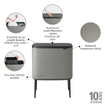 Brabantia Bo Touch Bin Afvalemmer - 11+23 liter - 2 kunststof binnenemmers - mineral concrete grey SW1117551