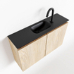 MONDIAZ TURE Fonteinset - 80x23x50cm - 1 kraangat - 2 deuren - washed oak mat - Wasbak midden - Solid Surface Zwart SW475491