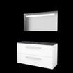 Basic-Line Economic 46 badkamermeubelset - 120x46cm - met grepen - 2 lades - hardsteen wastafel - 2 kraangaten - Spiegel - geintegreerde LED verlichting - MDF lak Ice White SW639728