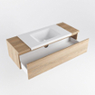 Mondiaz BUKLA Badkamermeubelset - 120x45x34cm - 0 kraangaten - wasbak midden - solid surface - Talc - greeploos - 1 lade - Melamine - Washed Oak SW704730