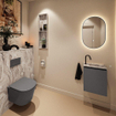 MONDIAZ TURE-DLUX 40cm toiletmeubel Dark Grey. EDEN wastafel Glace positie rechts. Met 1 kraangat. SW1103220