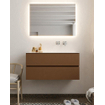 MONDIAZ VICA Badkamermeubelset - 100cm - 2 lades - wasbak Cloud rechts - 0 kraangaten - solid surface rust SW411196