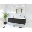 HR badmeubelen Matrix 3D badkamermeubelset 160cm 2 laden greeploos met greeplijst in kleur Zwart mat met wasbak thin 2 kraangaten wit mat SW857145