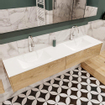 MONDIAZ LUSH Badkamermeubelset - 180cm - 2 lades - wastafel cloud - 2 wasbakken - 2 kraangaten - washed oak SW409361