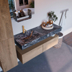 MONDIAZ ALAN - DLUX Badkamermeubelset - 130cm - onderkast - Washed Oak - 2 lades - vrijhangende wastafel - wasbak links - 1 kraangat - Lava SW808732