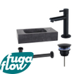 FugaFlow Eccelente Arredo fonteinset - 40x22x9cm - 1 kraangat - natuursteen - fonteinkraan zwart mat - zwart - SW1125278