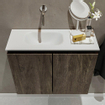MONDIAZ TURE Fonteinset - 60x23x50cm - 0 kraangaten - 2 deuren - dark brown mat - Wasbak links - Solid Surface Wit SW475157