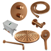 BRAUER Copper Carving thermostatische Inbouw Regendouche - 3-weg - rond - set 82 - 30cm hoofddouche - gebogen muurarm - 3-standen handdouche - doucheslang - wandaansluitbocht - koper geborsteld PVD SW1159264