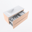 MONDIAZ VICA Badkamermeubelset - 100cm - onderkast rosee- 2 lades - wastafel cloud links - zonder kraangaten - 60cm hoge versie - talc SW1083313