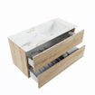 MONDIAZ VICA-DLUX Badkamermeubelset - 100cm - onderkast washed oak - 2 lades - inbouw wastafel cloud rechts - zonder kraangaten - 60cm hoge versie - frape SW1088777