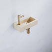 QeramiQ Fuente Fonteinset - 37.5x18.5x9cm - keramiek - kraangat links - fonteinkraan geborsteld messing - afvoerplug - verlaagd sifon - Mat Beige SW1232757