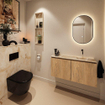 MONDIAZ TURE-DLUX 100cm toiletmeubel Washed Oak. EDEN wastafel Frappe positie rechts. Zonder kraangat. SW1103073