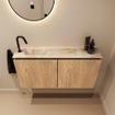 MONDIAZ TURE-DLUX 100cm toiletmeubel Washed Oak. EDEN wastafel Frappe positie links. Met 1 kraangat. SW1103082