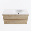 MONDIAZ VICA 100cm badmeubel onderkast Washed Oak 2 lades. Wastafel MOON rechts 1 kraangat, kleur Talc. SW1381849
