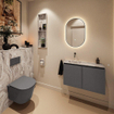 MONDIAZ TURE-DLUX 80cm toiletmeubel Dark Grey. EDEN wastafel Glace positie links. Zonder kraangat. SW1103249