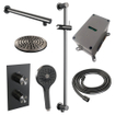Brauer Gunmetal Edition Regendoucheset inbouw - hoofddouche 20cm - gladde knop - handdouche Rond 3 standen - glijstang - PVD - geborsteld gunmetal SW715907