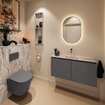 MONDIAZ TURE-DLUX 100cm toiletmeubel Dark Grey. EDEN wastafel Glace positie midden. Zonder kraangat. SW1103236