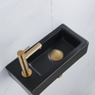 QeramiQ Fuente Fonteinset - 37.5x18.5x9cm - keramiek - kraangat links - fonteinkraan geborsteld messing - afvoerplug - verlaagd sifon - Mat Zwart SW1232755