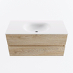 MONDIAZ VICA 100cm badmeubel onderkast Washed Oak 2 lades. Wastafel MOON midden zonder kraangat, kleur Talc. SW1381850