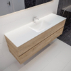 MONDIAZ VICA Badkamermeubelset - 150cm - 2 lades - wasbak Cloud midden - 1 kraangat - solid surface washed oak SW409968