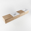 MONDIAZ BUKLA 240cm badmeubel met module 60 links kleur Washed Oak met 4 lades. Wastafel CLOUD dubbel 0 kraangaten kleur Talc. SW1382260