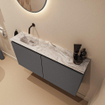 MONDIAZ TURE-DLUX 100cm toiletmeubel Dark Grey. EDEN wastafel Glace positie links. Zonder kraangat. SW1103270