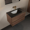 Mondiaz Aivy badmeubelset - 80x45x50cm - 0 kraangaten - 1 wasbak urban Solid surface - Midden - 2 lades - Met spiegel - Melamine Mocha SW892092