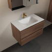 Mondiaz Aivy badmeubelset - 80x45x50cm - 1 kraangat - 1 wasbak talc Solid surface - Midden - 2 lades - Met spiegelkast - Melamine Mocha SW892143