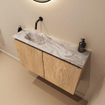 MONDIAZ TURE-DLUX 80cm toiletmeubel Washed Oak. EDEN wastafel Glace positie links. Zonder kraangat. SW1105225