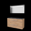 Basic-Line Economic 46 badkamermeubelset - 120x46cm - met grepen - 2 lades - hardsteen wastafel - 2 kraangaten - Spiegel - geintegreerde LED verlichting - MFC Whisky Oak SW639703