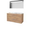 Basic-Line Economic 46 badkamermeubelset - 120x46cm - met grepen - 2 lades - porseleinen wastafel - 2 kraangaten - Spiegel - geintegreerde LED verlichting - MFC Whisky Oak SW351215