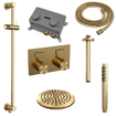 BRAUER Gold Edition Thermostatische Regendouche inbouw - drukknoppen - SET 65 - 20cm hoofddouche - plafondarm - staaf handdouche - doucheslang - geïntegreerde glijstang - goud geborsteld PVD SW925672